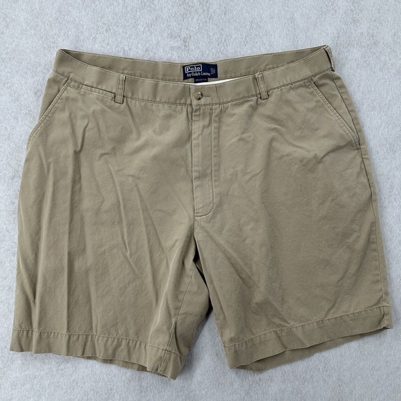 VTG Polo Ralph‎ Lauren Shorts Mens 42 Beige Chino 9" Inseam Preppy Flat Front - Picture 1 of 7